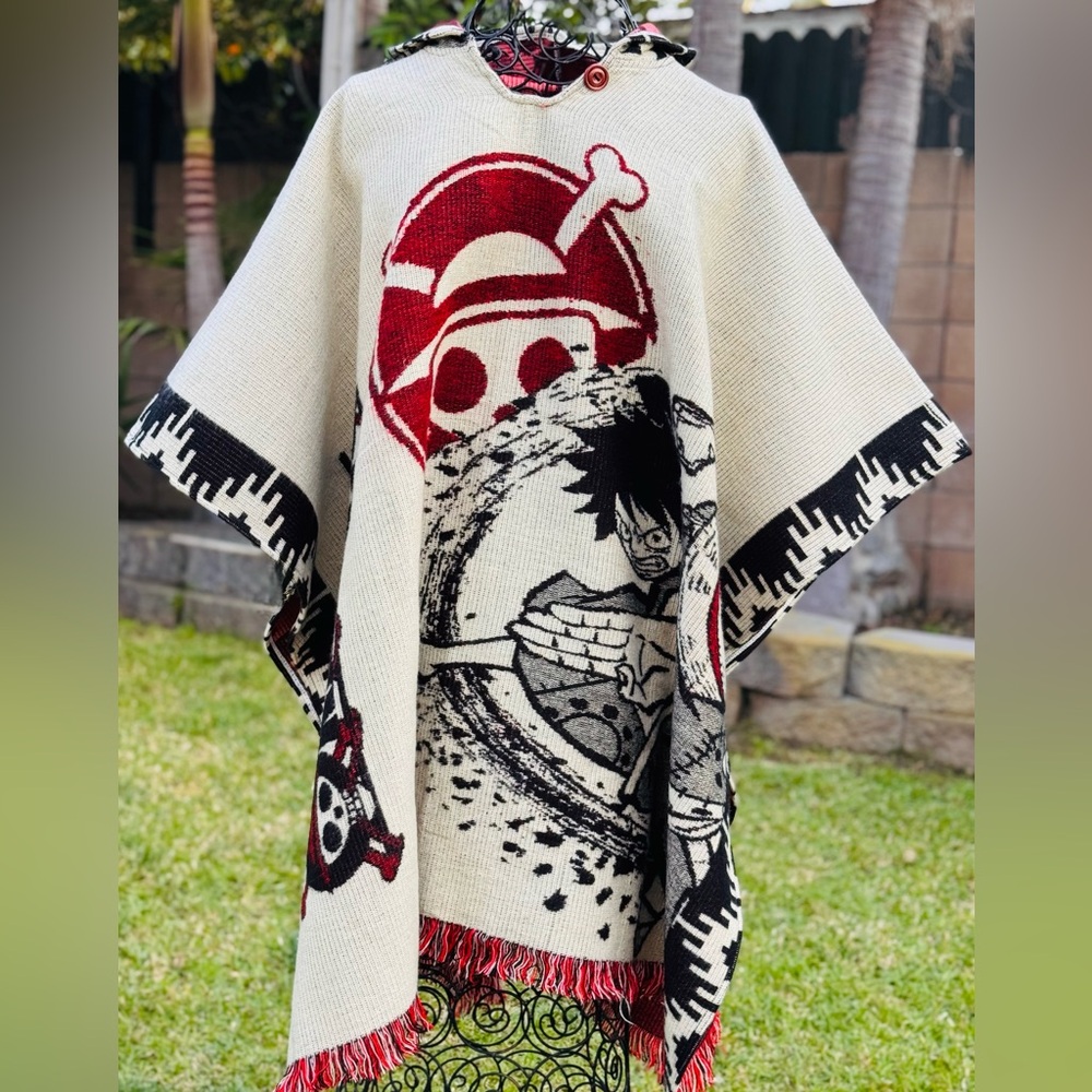 Anime inspired adult alpaca poncho,one size, unisex,lightweight,made in Ecuador